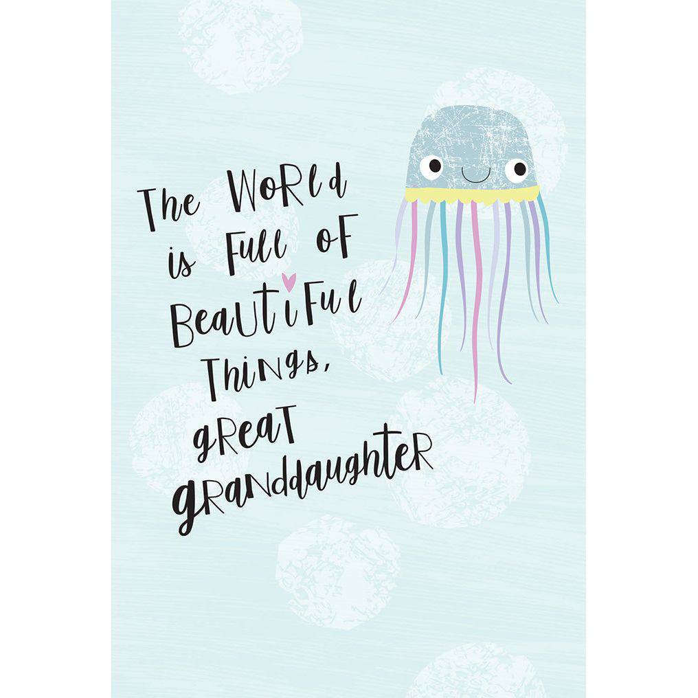 Pictura jellyfish birthday card for great granddaughter with colorful aquatic design and cheerful greeting.